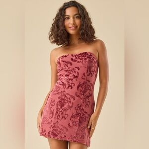Altar'd State Strapless Velvet Dress in Rose